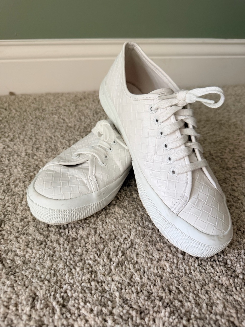 Superga White Embossed Leather Sneakers Size 8.5